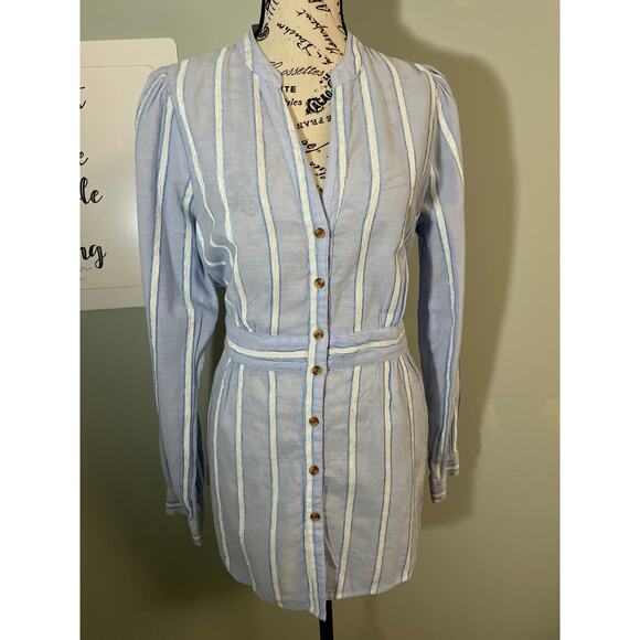Anthropologie Building 18 Blue Striped South Seas Tunic Shirt with Tie Size 12 - Picture 5 of 9